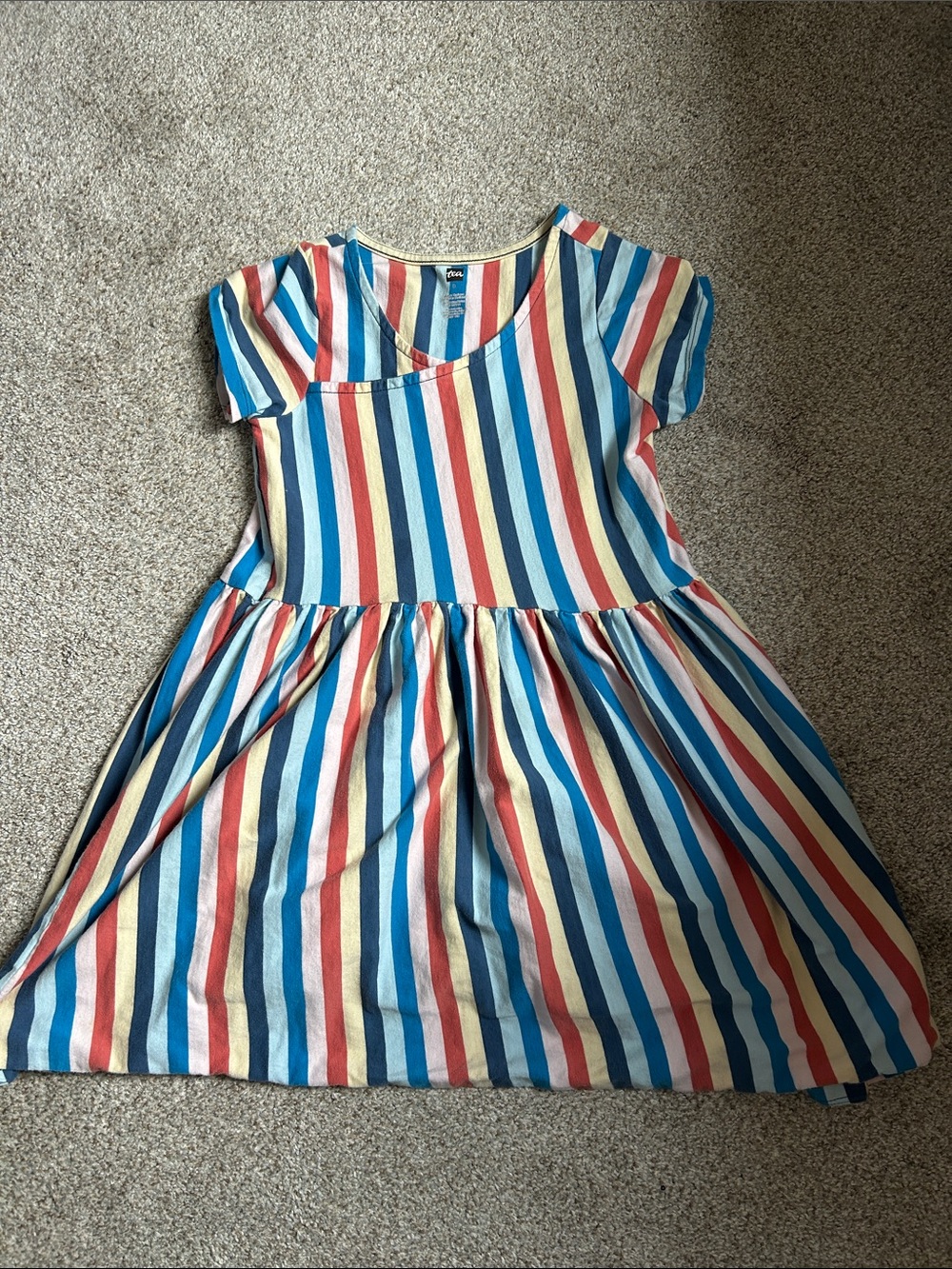 Tea Collection Multicolor Striped Cotton Dress - Blue, Coral, Cream & Yellow